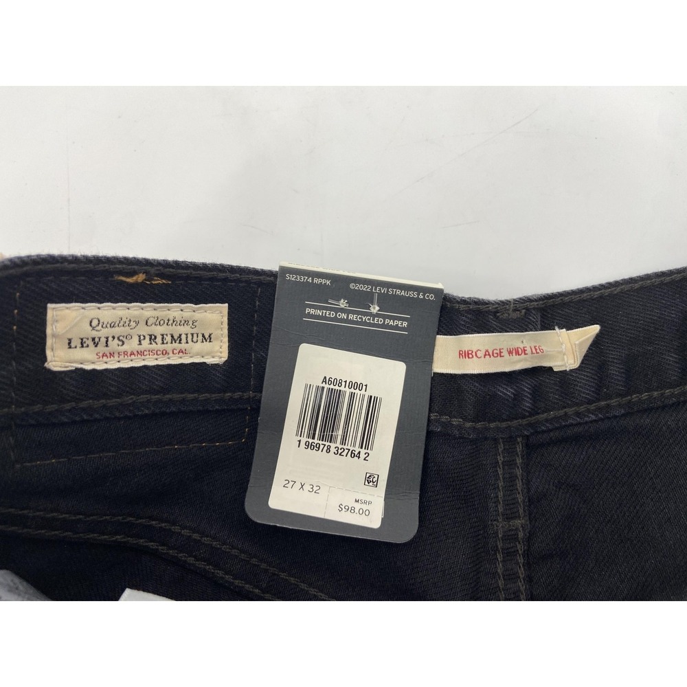 Levis Jeans Womens 27x32 Black Ribcage Wide Leg High Rise Denim Casual Premium - Picture 3 of 10
